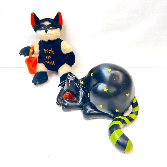 Halloween Trick or Treat Bear & Wooden Fat Cat - Picture 2 of 5